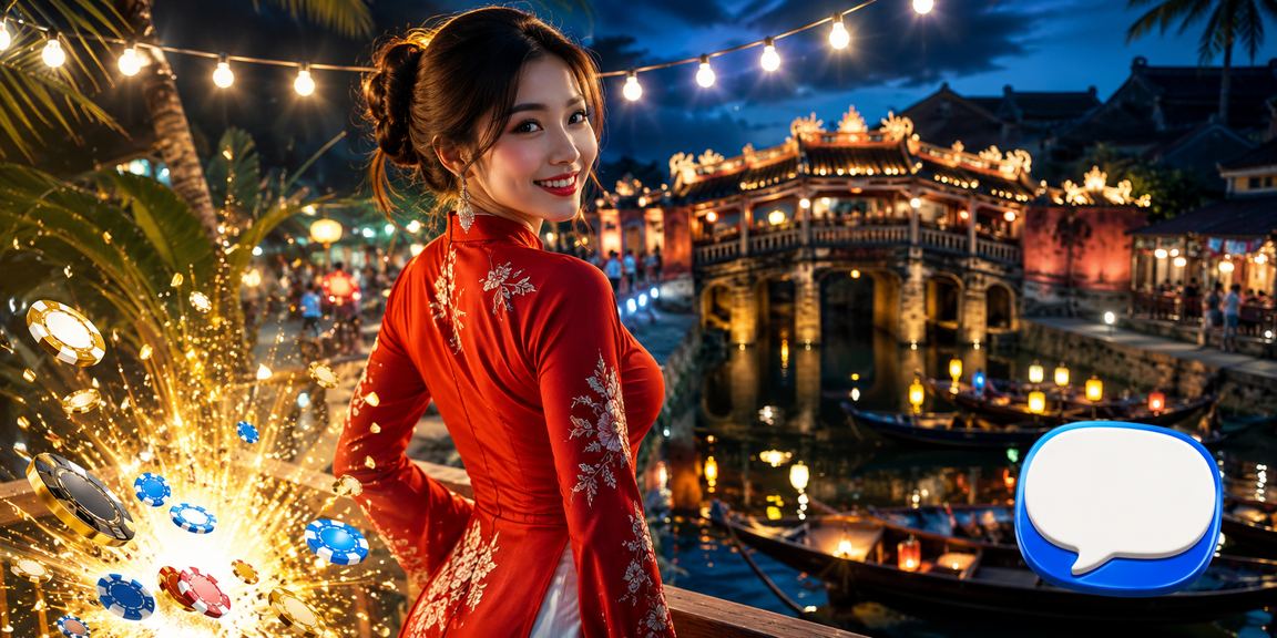 Phụ nữ Hội An mặc áo dài tham gia giải trí casino trực tuyến tại không gian cổ kính