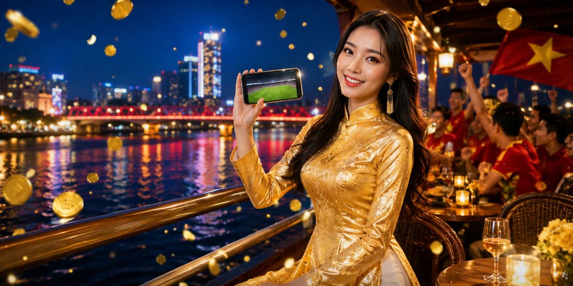 Không khí casino trực tuyến sôi động với bàn Baccarat và ánh đèn neon tại Việt Nam